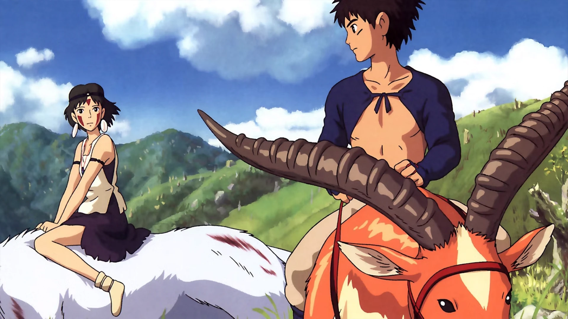 A beautiful, lush landscape from a Studio Ghibli film, like the forests of Princess Mononoke.