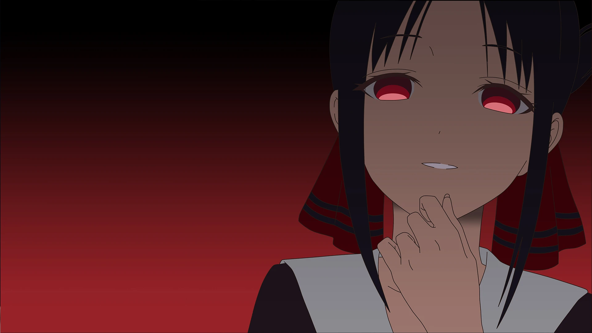 Kaguya Shinomiya from Kaguya-sama: Love is War, with subtle pink highlights in her dark hair.